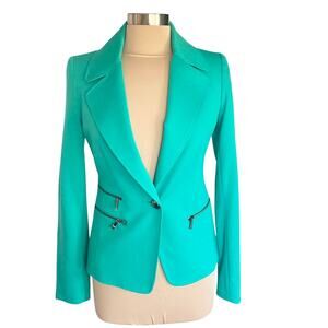 Anne Klein Jade Green Single Button Blazer Black Hardware Size 2 Business Career